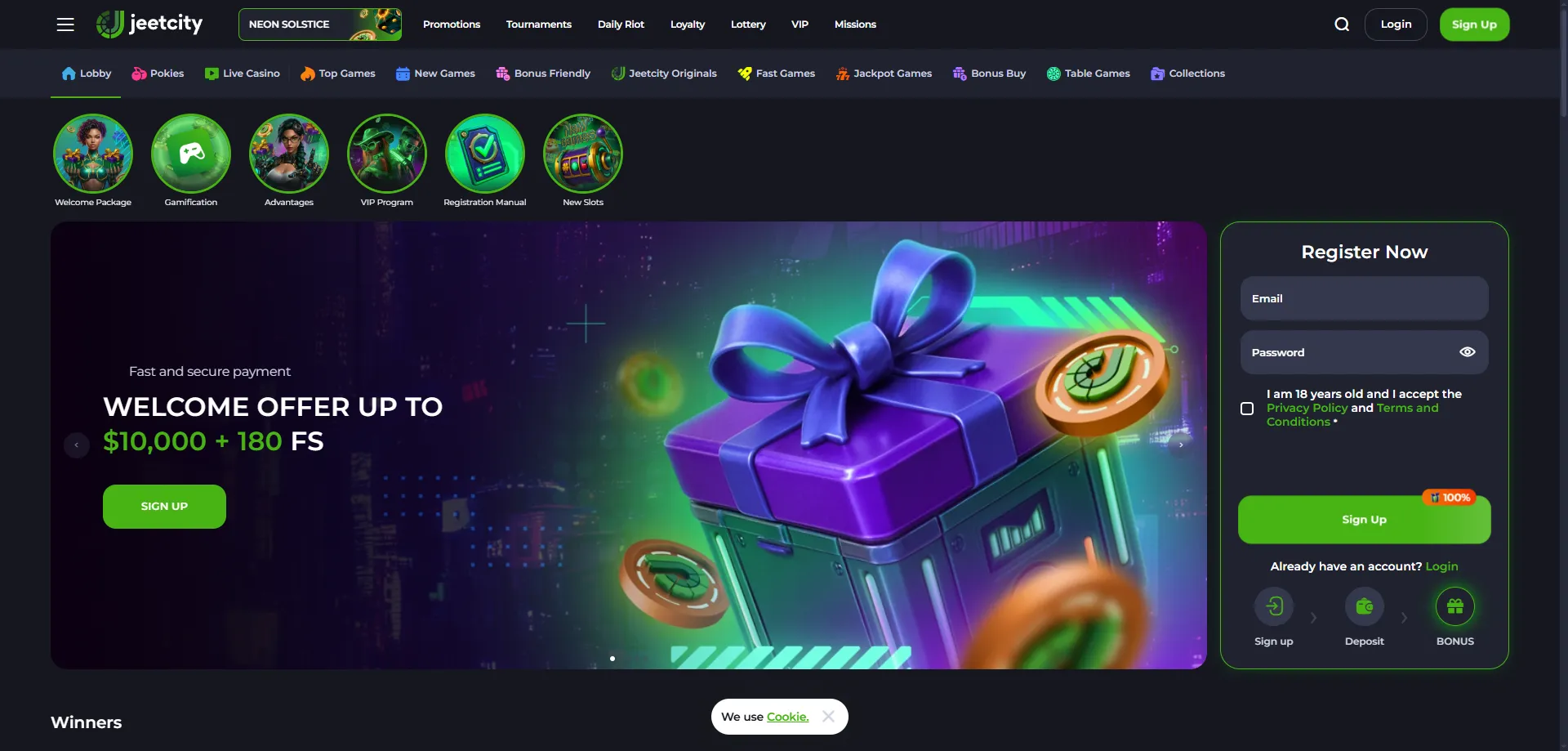 JeetCity Casino New Zealand overview — homepage and game lobby