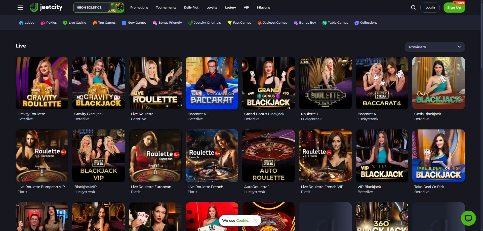 JeetCity live dealer casino — roulette, blackjack, and baccarat tables